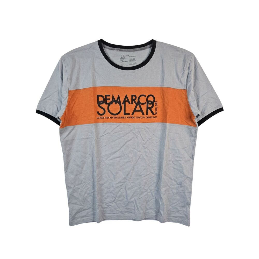 Demarco Solar Graphic Ringer T-Shirt Gray Orange Colorblock Mens XL